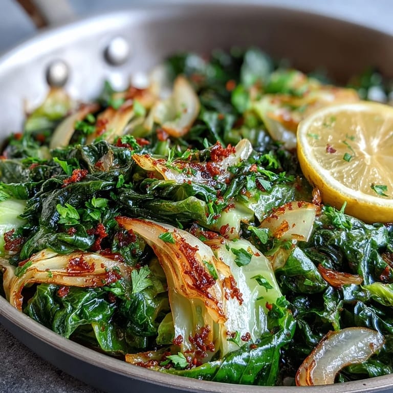 Vibrant Mediterranean sautéed cabbage with garlic and spices, ready to serve alongside grilled chicken or fish.