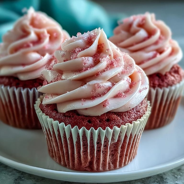 Moist, blush-pink cupcakes frosted with rich vanilla buttercream, ready for a celebration or sweet snack.