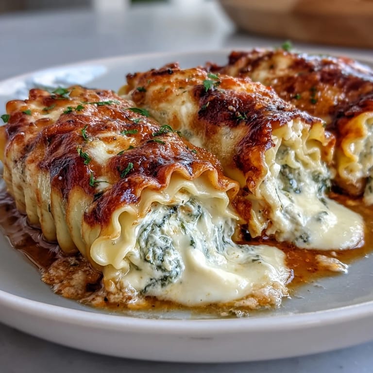 Freshly baked Garlic Butter Lasagna Roll-Ups served on a white plate with a side salad for dinner.