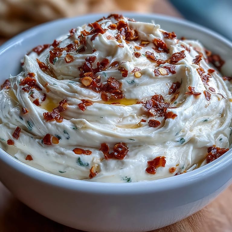 Spicy and rich Calabrian chili cream cheese served on toasted bread with a drizzle of olive oil.  