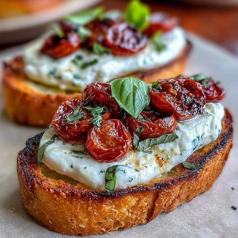Golden toasted baguette slices piled high with luscious burrata and juicy cherry tomatoes, finished with a drizzle of balsamic glaze.