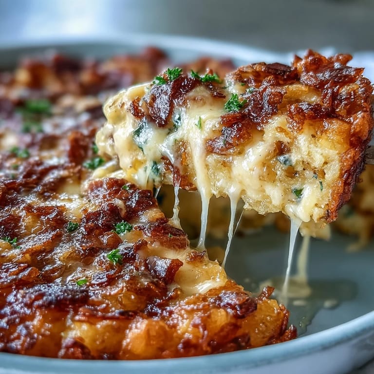 Hearty breakfast skillet loaded with crispy hash browns, diced ham, and melted cheddar, baked to perfection with a buttery cornflake topping.