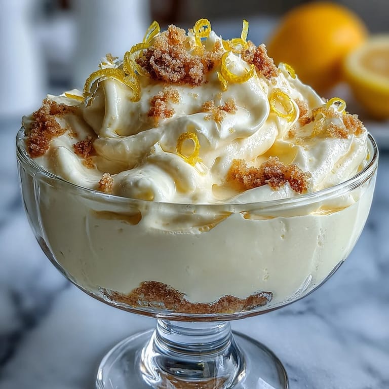Refreshing lemon mousse and crisp shortbread crumble make a delightful, easy spring treat.