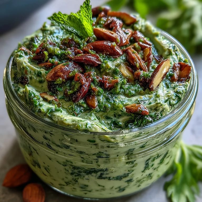 Fresh dandelion greens blended with garlic, pine nuts, and Parmesan for a bold, slightly bitter pesto, great with roasted vegetables or pasta.