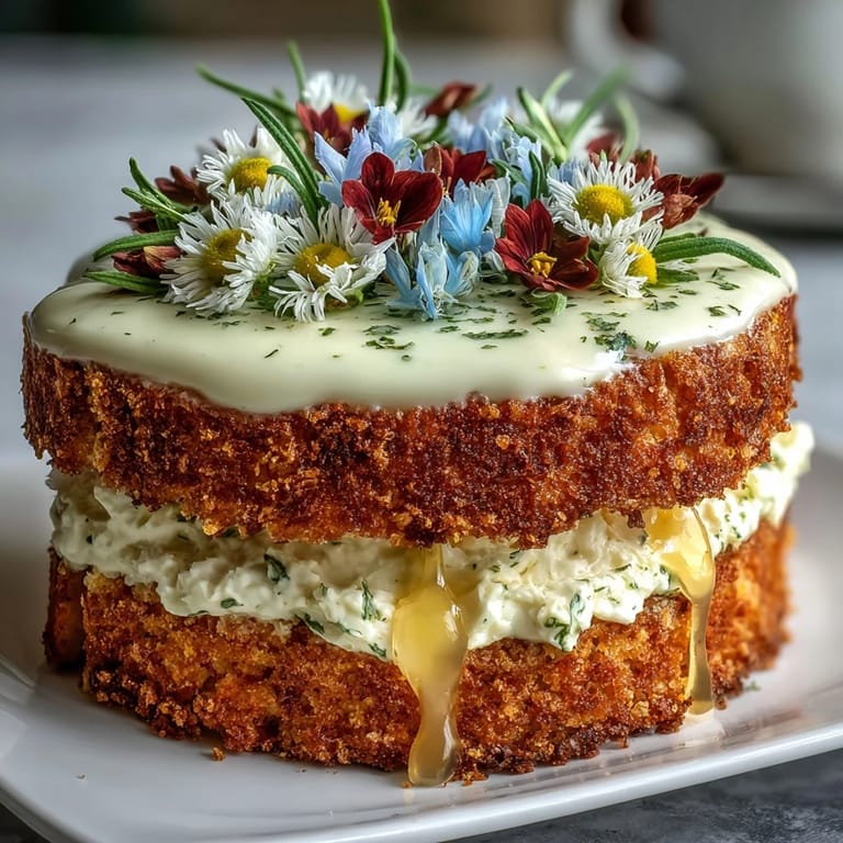 Light and airy cake filled with lemon curd and adorned with pressed edible flowers, offering a fresh and floral dessert experience.