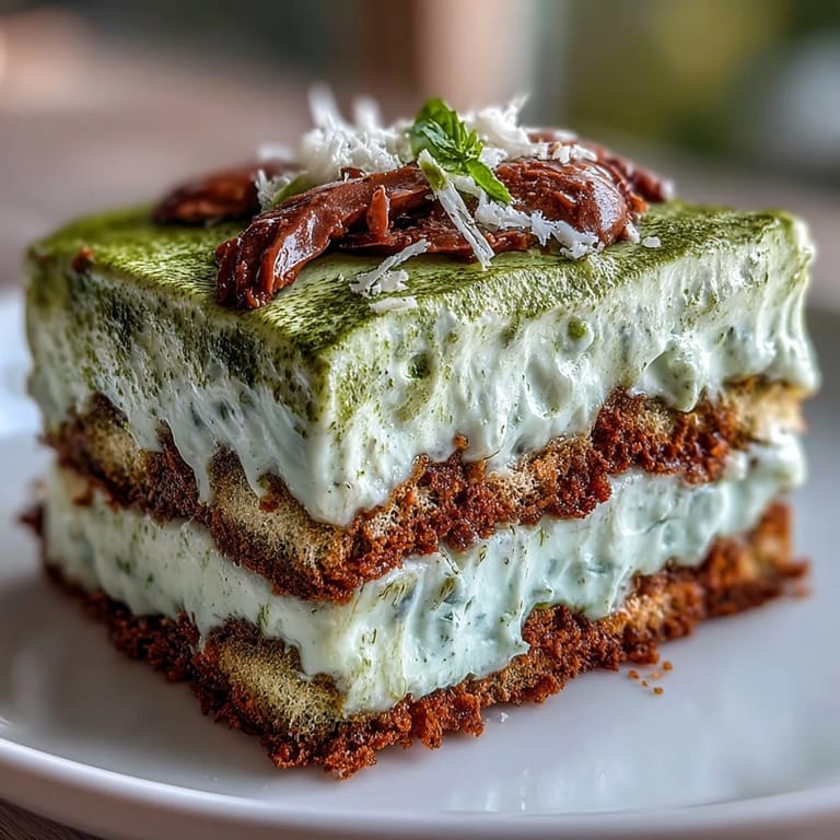 Light and airy matcha tiramisu dusted with green tea powder, offering a unique take on the classic Italian dessert.