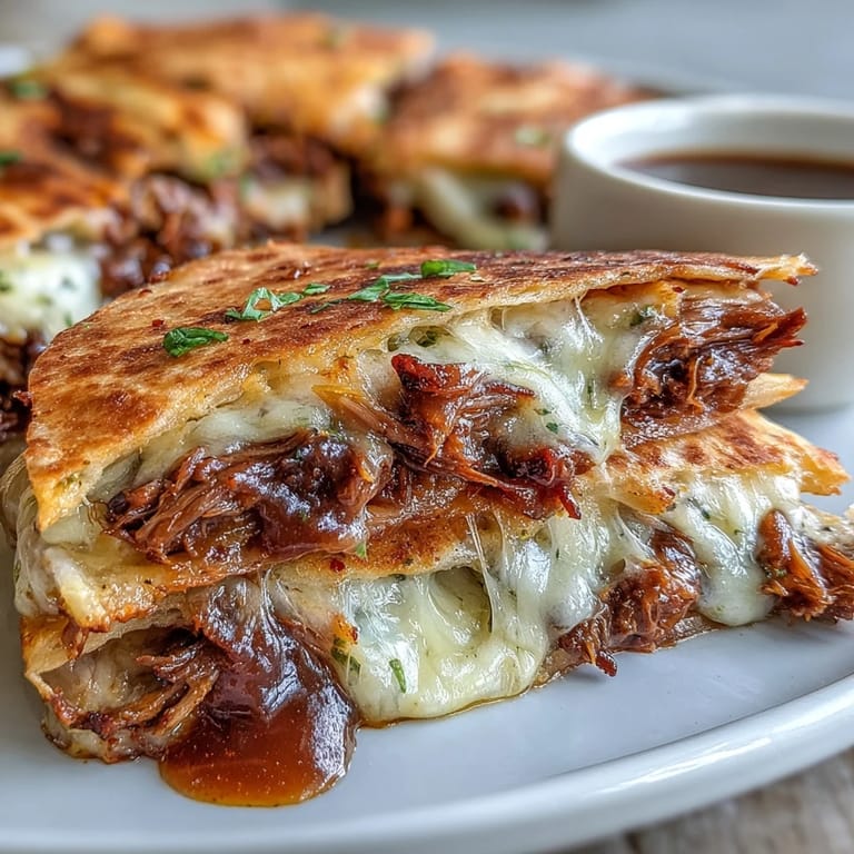 Up close, savory Cinco de Mayo birria quesadillas ready for a flavorful dip.