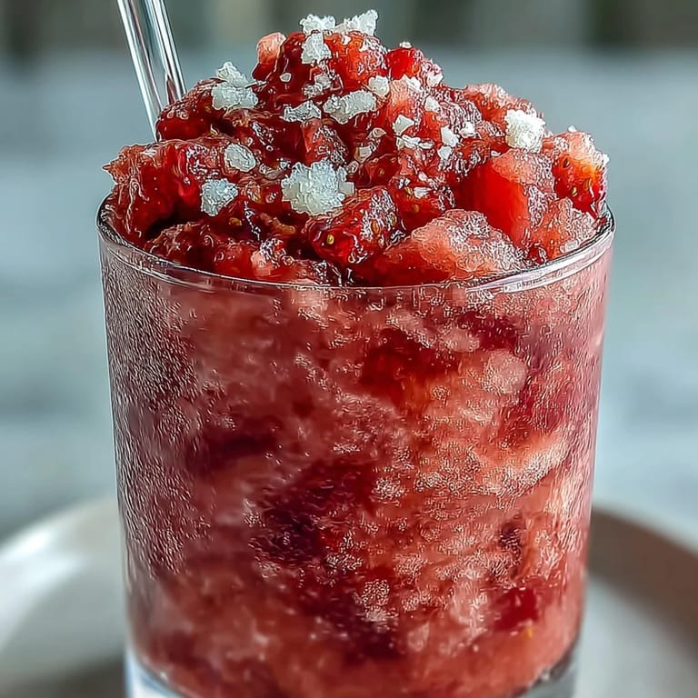 Cool off with this easy three-ingredient Frozen Strawberry Lemonade Slushie, blended smooth.