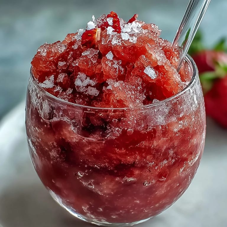 Enjoy a tall glass of refreshing Frozen Strawberry Lemonade Slushie, garnished with lemon.