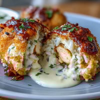 Golden-baked Garlic Parmesan Chicken Stuffed Peppers topped with bubbly cheese and fresh parsley garnish.