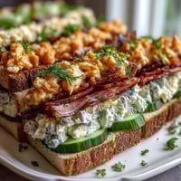 Elegant Kentucky Derby Tea Sandwich Trio featuring cucumber, egg salad, and ham finger sandwiches arranged on a tiered platter.