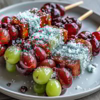 Frozen grape skewers coated in zesty lime sugar, a refreshing and vibrant summer treat.  