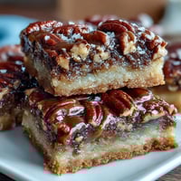 Kentucky Derby Pecan Pie Bars with Bourbon Glaze on a rustic wooden board, golden crust and glossy glaze inviting a taste of Southern tradition.