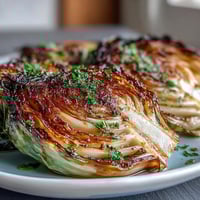 Golden roasted cabbage steaks seasoned with garlic and smoked paprika, finished with bright lemon zest and parsley for a vibrant side dish.