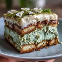 A creamy matcha tiramisu with delicate ladyfingers and a vibrant green tea twist, perfect for dessert lovers.